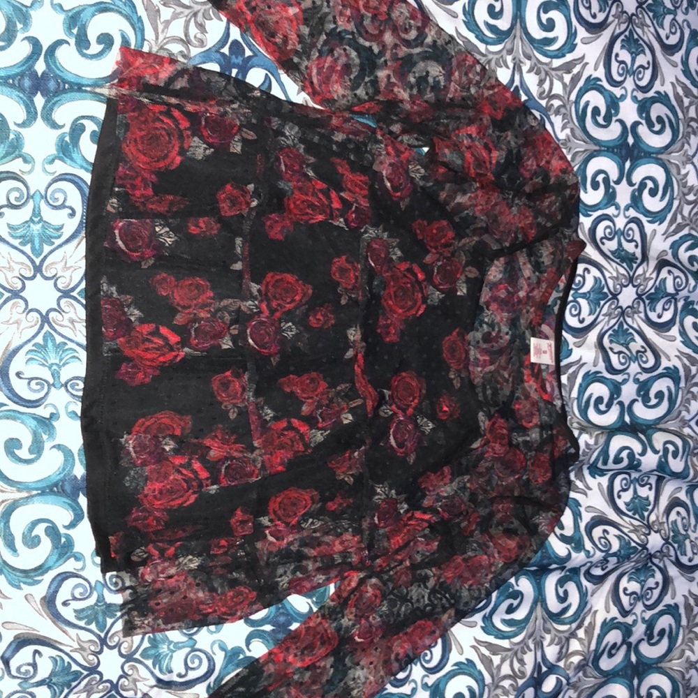 See through flower long sleeve shirt